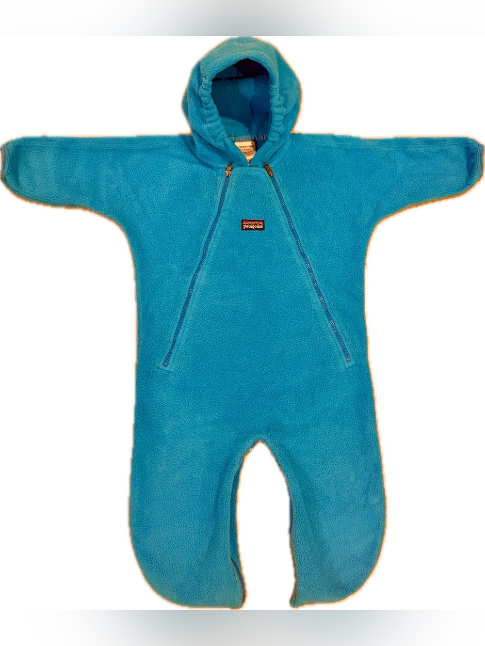 Patagonia turquoise blue fleece hooded kids one-piece footie